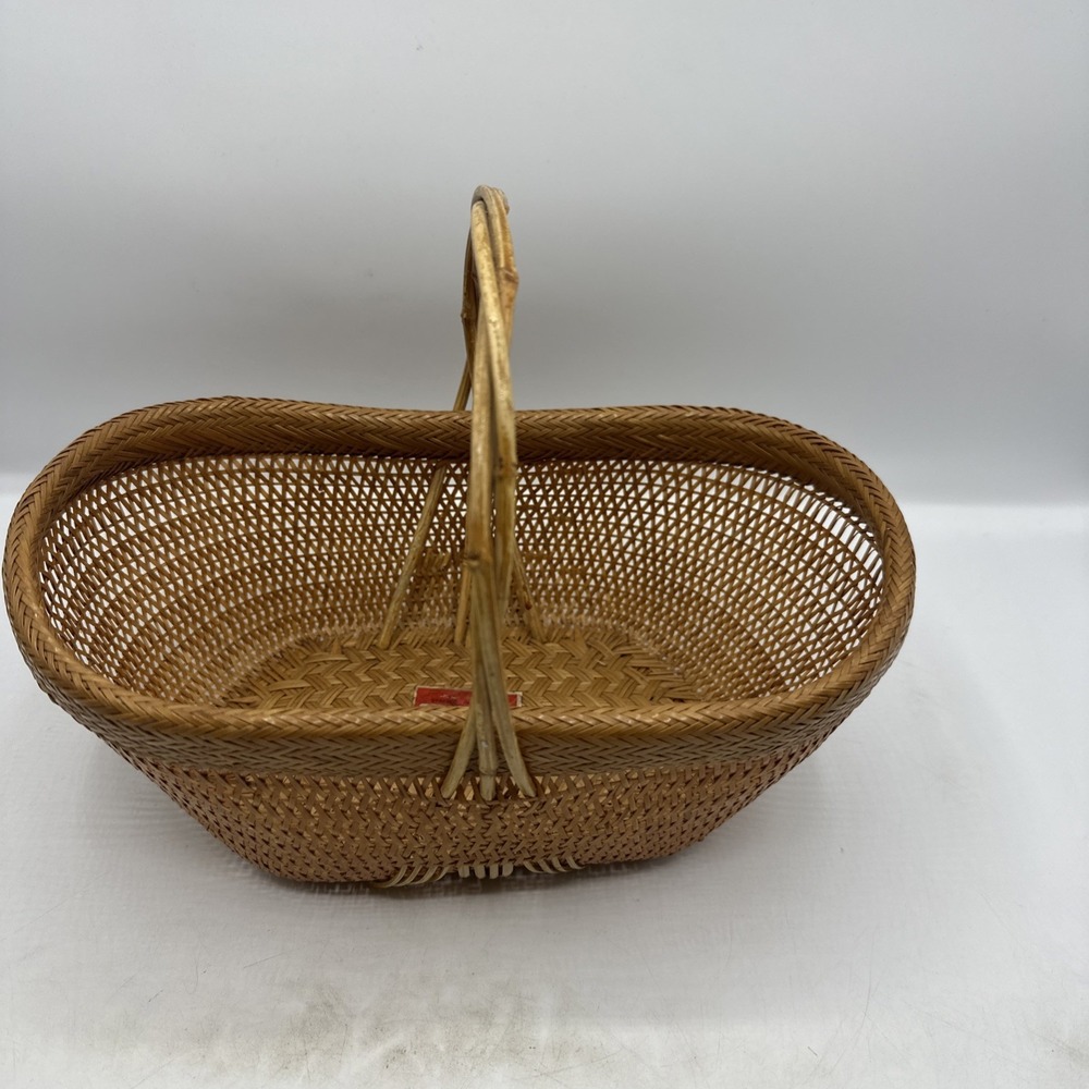 Woven Natural Rattan Handled Basket - Tan